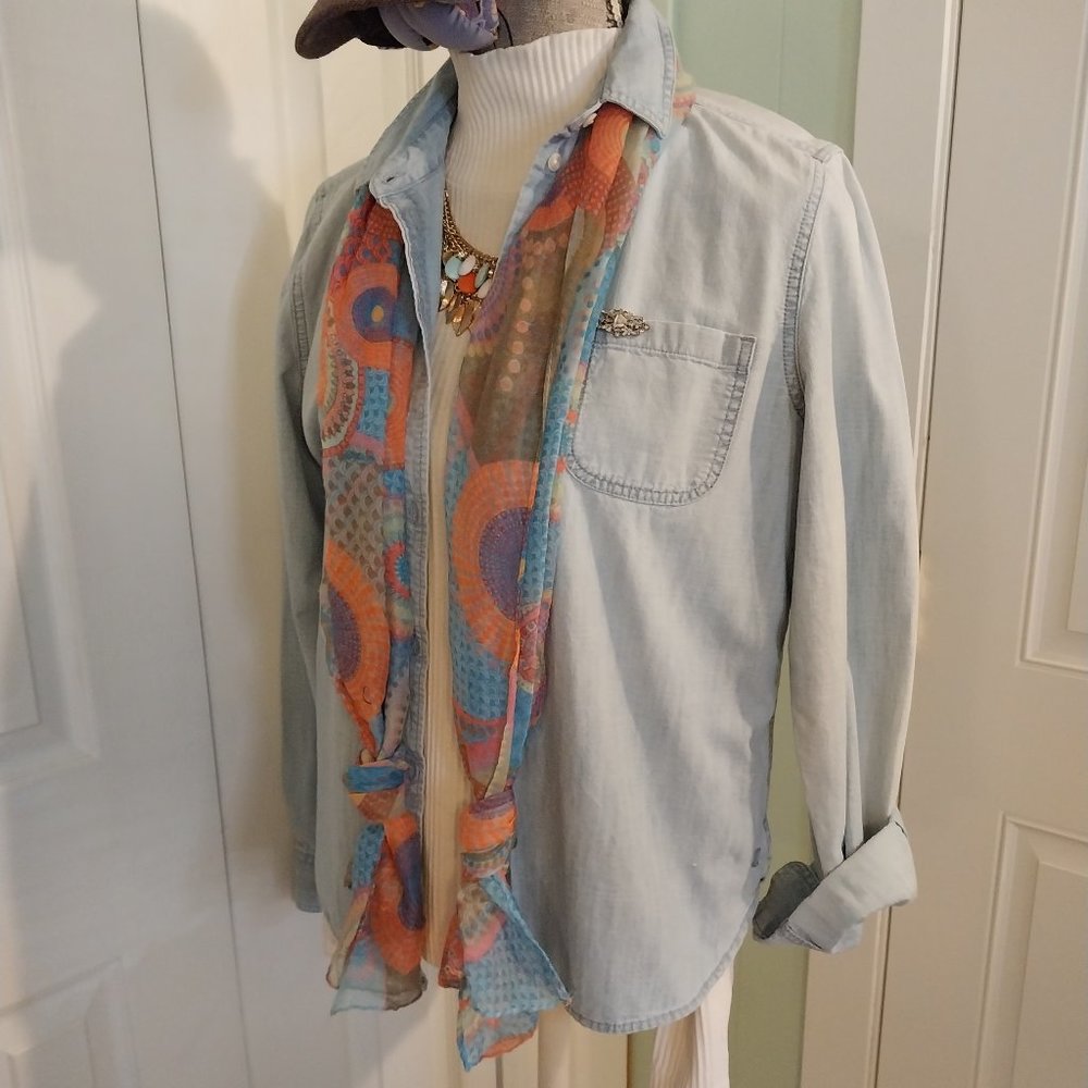 2571 Size Large American Eagle Upcycled Painted Jean Shirt - Picture 2 of 5